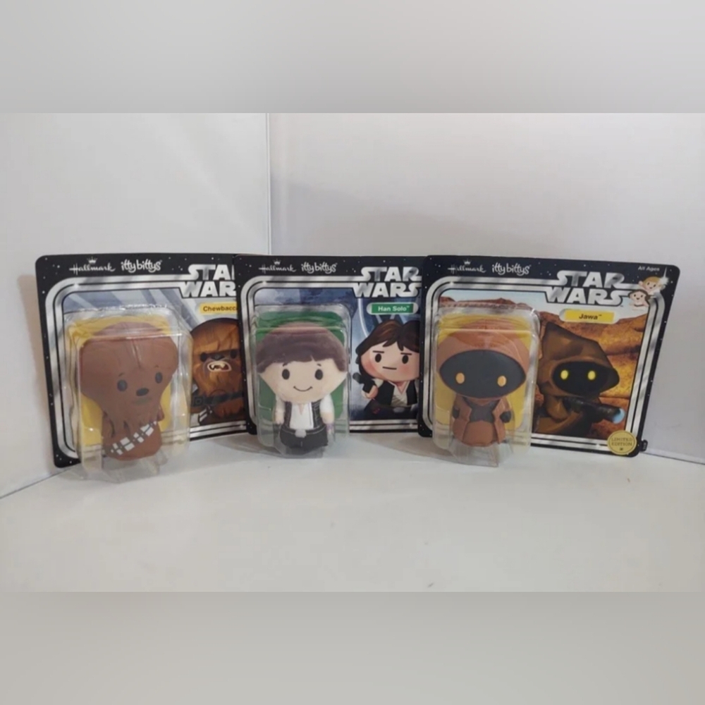 Hallmark Star Wars 3pcs Itty Bittys NWT Han Solo Jawa Chewbacca Plush Limited Ed
